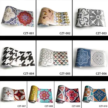 

0.2x5m Retro Tiles Stickers Waist Line Wall Sticker Wallpaper Kitchen Bathroom Toilet Border Waterproof Home Decor