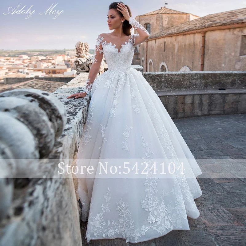 winter wedding dresses Adoly Mey Luxury Appliques Long Sleeve Beading A-Line Wedding Dress 2022 Custom Romantic Scoop Neck Lace Up Vintage Bridal Gown short wedding dresses