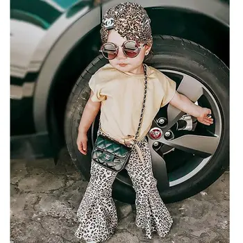 

kids baby girl 3 pieces set clothes short sleeve tshirt leopard flare pant toddler girl summer clothing sets