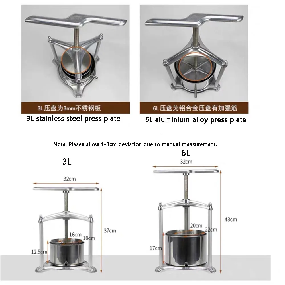 3L ручной сок мед пресс er нержавеющая сталь ручной винный пресс ing spparation для отжима сока и масла винограда пресс машина
