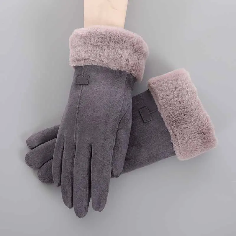 Biking Gloves Full Finger Pad Screentouch Plush Glove for Women Outdoor Sport Driving QL Sale - Цвет: B