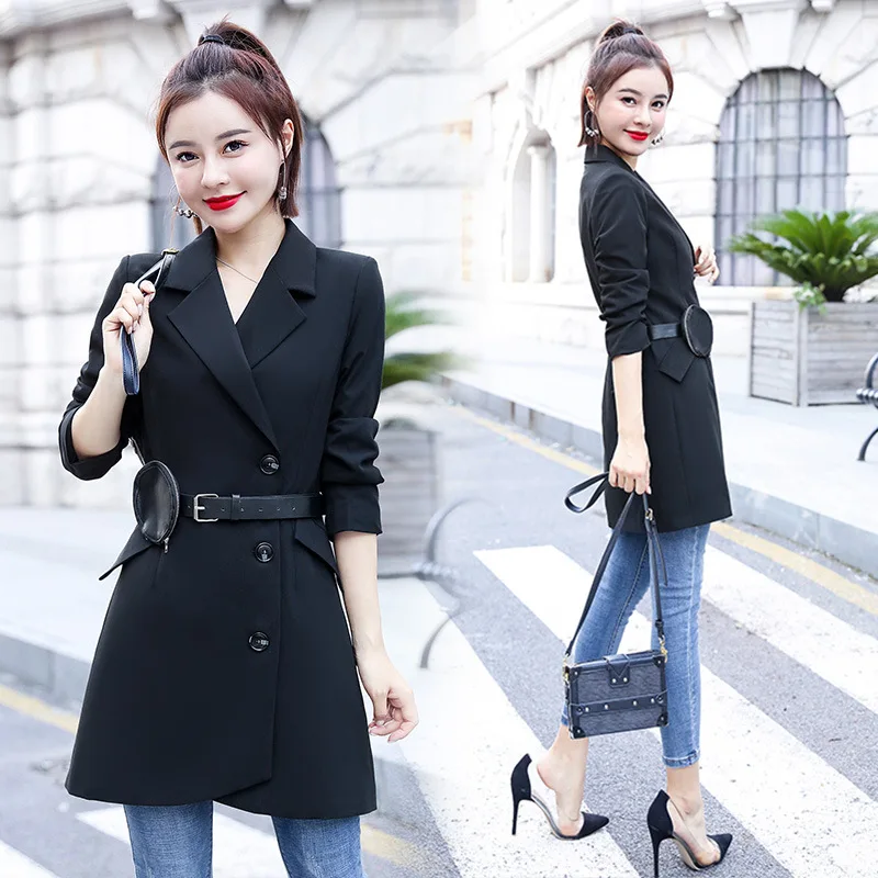 

2019 Spring And Autumn New Style Korean-style Versitile Fashion Slimming Mid-length Three-quarter-length Sleeve Pleated Hem Smal