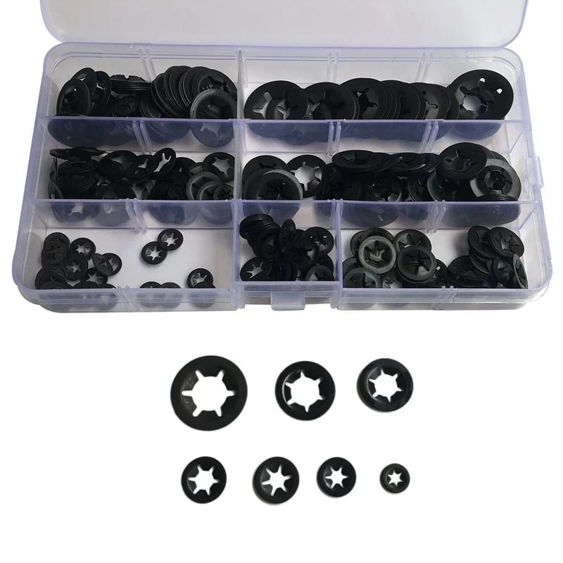 

280pcs Tooth Starlock Push On Locking Washers Speed Clips Fasteners Assortment Quick Speed Locking Washers