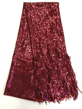 

2020Wedding lace Luxury tassel Sequince Fabric High Quality African Tulle Lace Fabric for Dress WIn875