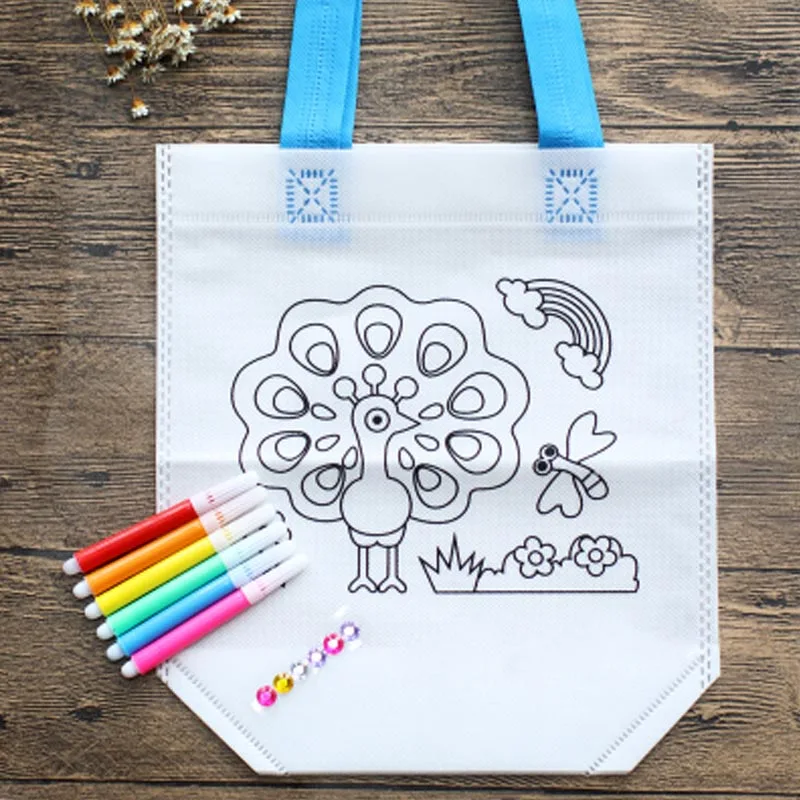 peacock Saizhi DIY Рисование ремесла Сумки Игрушки Нетканые граффити Сумки окраски Детские ручной росписью сумки SZ3121 - Цвет: peacock