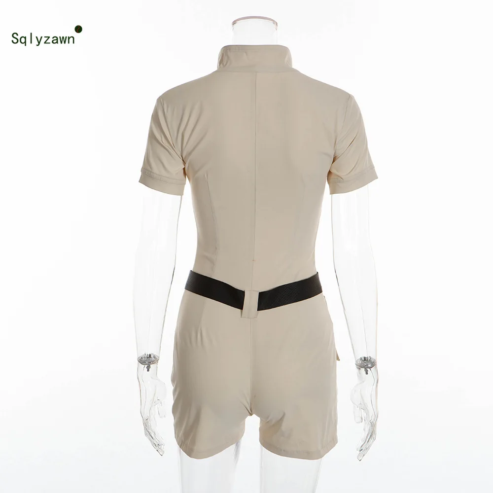 Fitness Khaki Bodycon Playsuit Women Short Sleeve Zipper Pockets with Sash Rompers Summer 2019 Cargo Shorts Streetwear Jumpsuits Fitness Khaki Bodycon Playsuit Women Short Sleeve Zipper Pockets with Sash Rompers Summer 2019 Cargo Shorts Streetwear Jumpsuits