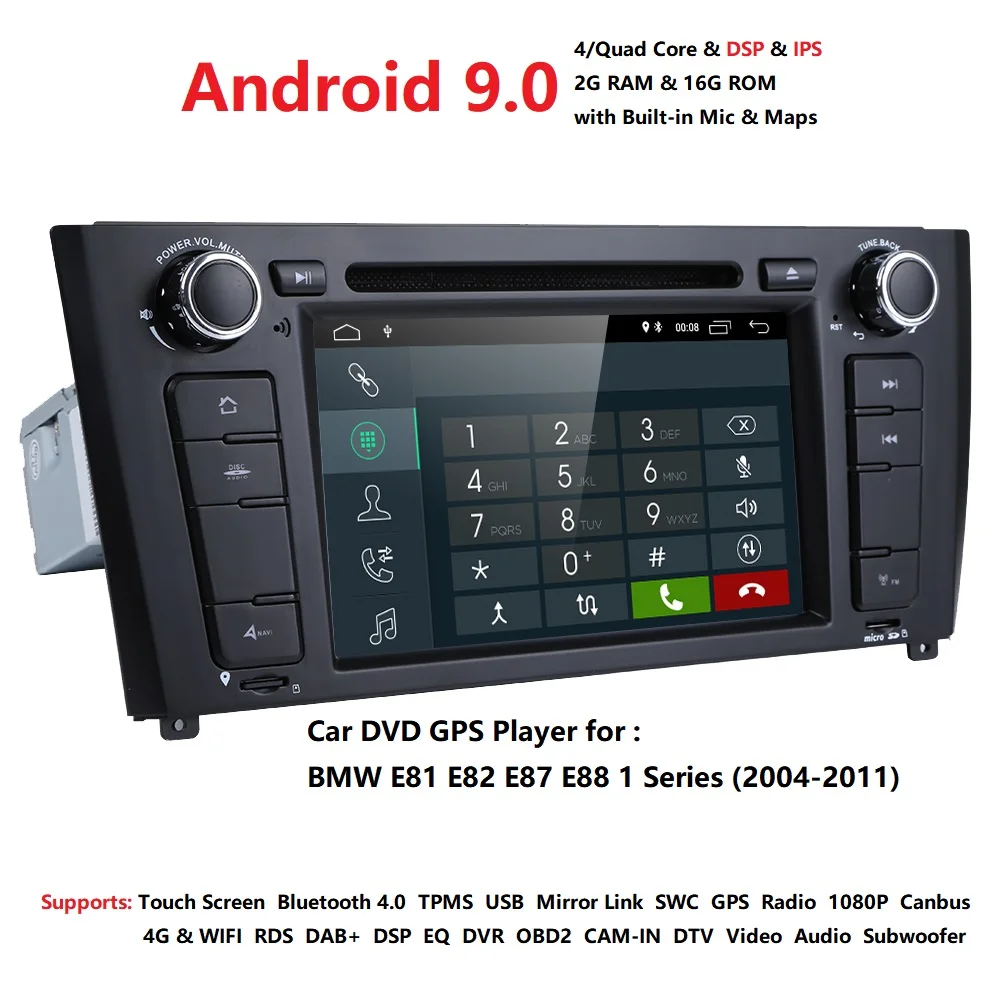 

64GB 4G LTE Android9.0 Quad Core Car Radio DVD GPS Navigation Stereo for BMW E88 1 Series E87 2004-2011 RAM 2GB HD 1024*60 OBD2