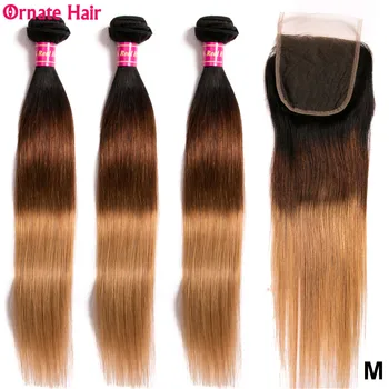

Ombre Straight Hair Bundles With Closure T1B/4/27 Malaysian Hair Bundles With Closure Non-Remy Human Hair 8-24inch middle ratio
