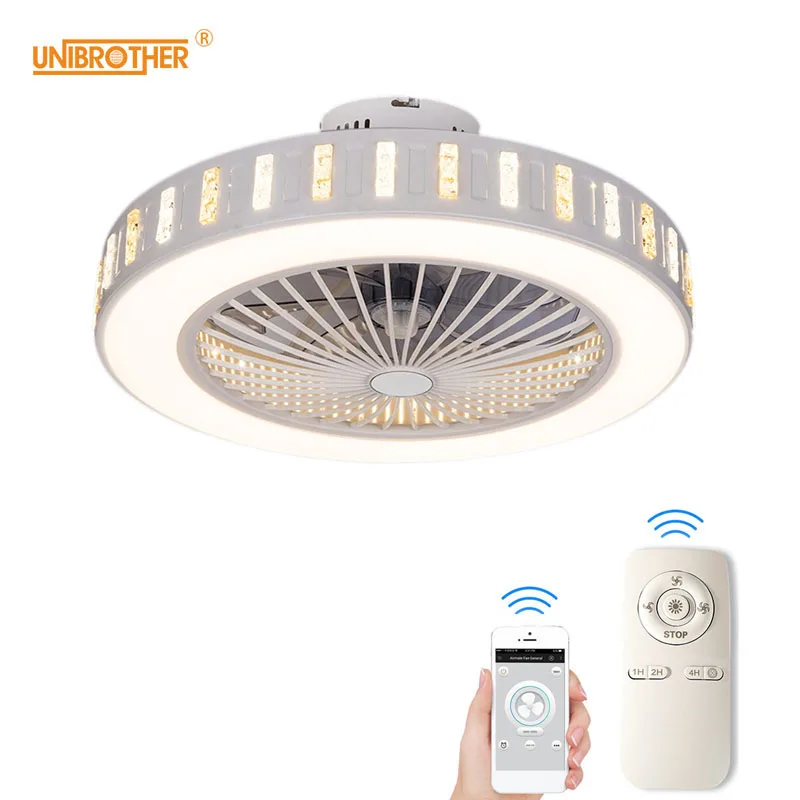 

55cm Remote Control Ceiling Fan Lamp with White Modern Round LED Light APP Controller for Living Bedroom Room Lighting 220v
