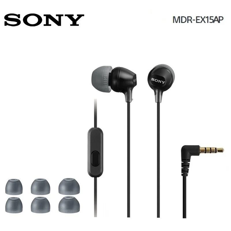 sony MDR-EX15AP 3,5 мм проводные наушники-вкладыши сабвуфер стерео наушники Hands-free с микрофоном для xiaomi huawei sony телефон