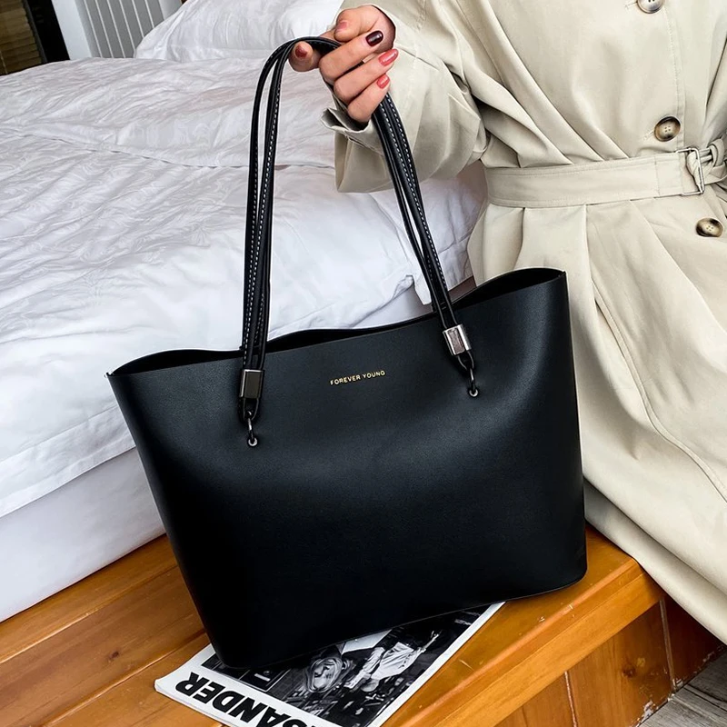 

2021 New Pu Leather Simple Handbags Famous Brands Women Soild Color Shoulder Bag Casual Large Tote Vintage Ladies Hand Bags