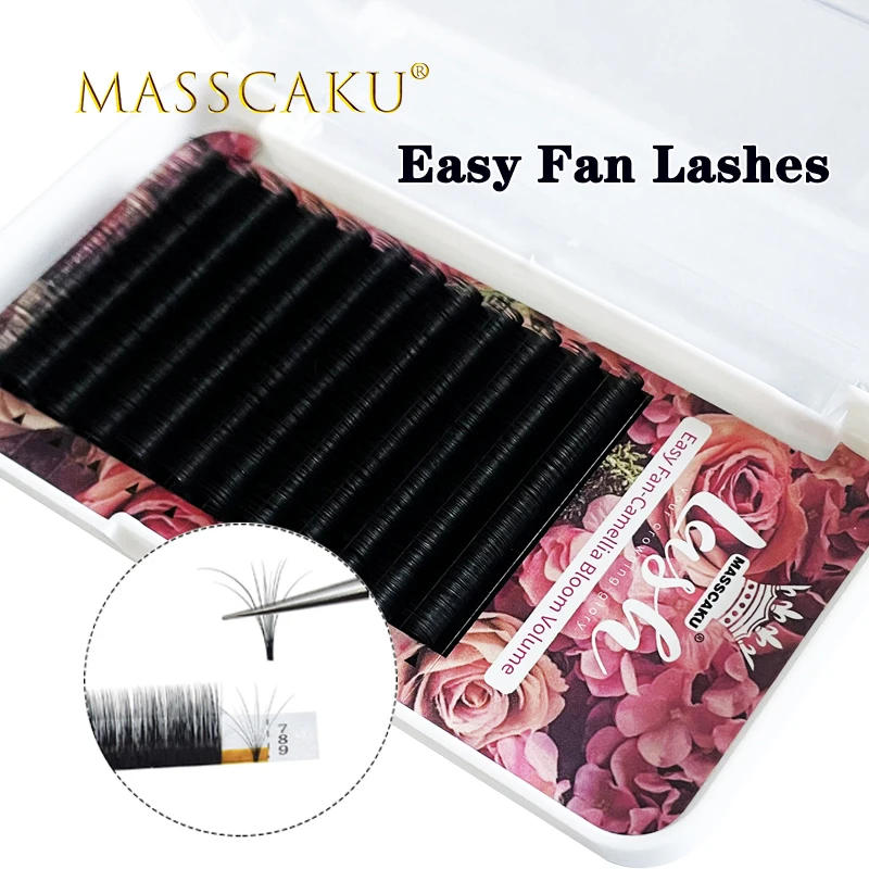 MASSCAKU sell self-making easy fanning eyelash extensions natural faux mink cilios russian volume eyelashes for professionals 8 15mm y shape eyelashes extensions double tip lash eyelash cilios y natural easily grafting y w style volume eye faux mink