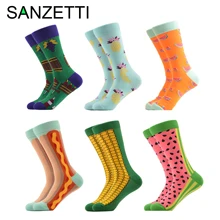 SANZETTI, 6 пара/лот, мужские цветные хлопковые носки, новинка, носки для свадебной вечеринки, Веселые носки в стиле хип-хоп, новинка, яркие носки