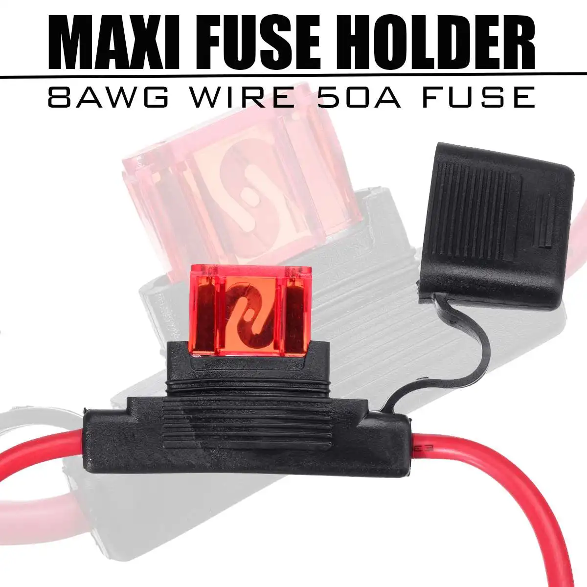 8AWG Auto Weatherproof Inline Blade Fuse Holder Box Maxi 50AMP 8B&S Wire+ 50A Fuse Kit