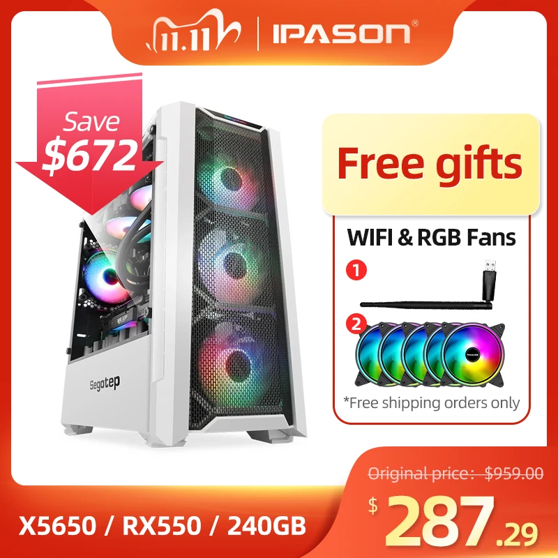 Gaming Computer Case With Intel Xeon X5650 6 Cores Twelve Threads Lga 1366 Rx550 Rx560 4g 8g 16g Ram 240g Ssd For Lol Csgo Diy Desktops Aliexpress