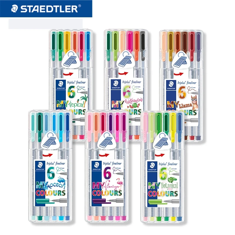 Staedtler Triplus Fineliners Various Packs Gift Sets of 6 Fine Line Pens  Tropical, Office, Blossom, Sepia, Ocean, Teacher Stationery 