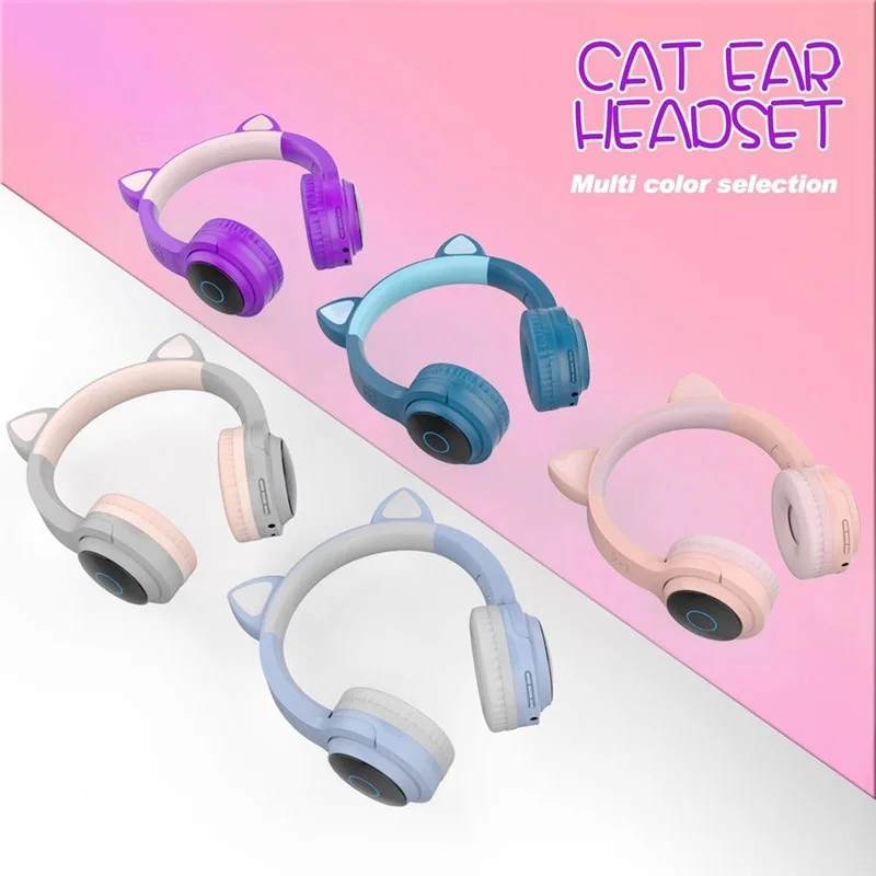 LED Cat Ear Headphones Cute Kids Bluetooth Headset with MIC for Handsfree Boys Girls Birthday Gifts Stereo Music Headsets
