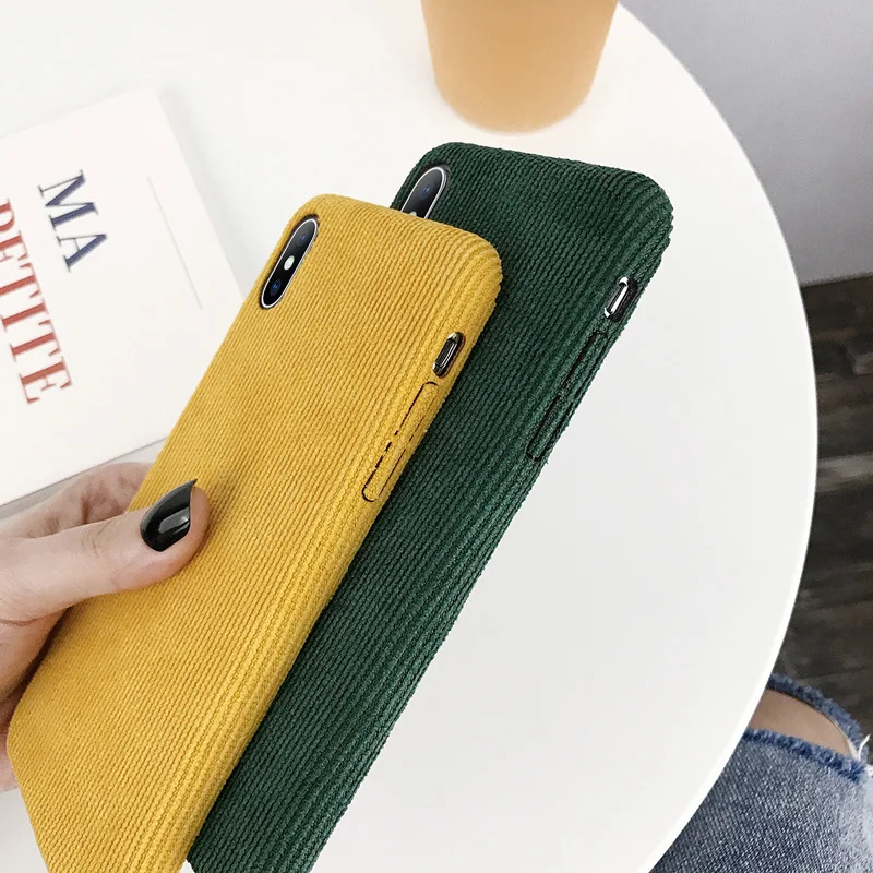Ottwn Phone Case For iPhone 11 X XR XS Max Corduroy Cloth Texture Case For iPhone 6 6s 7 8 Plus Warm Fabric Fuzzy Soft PU Cover