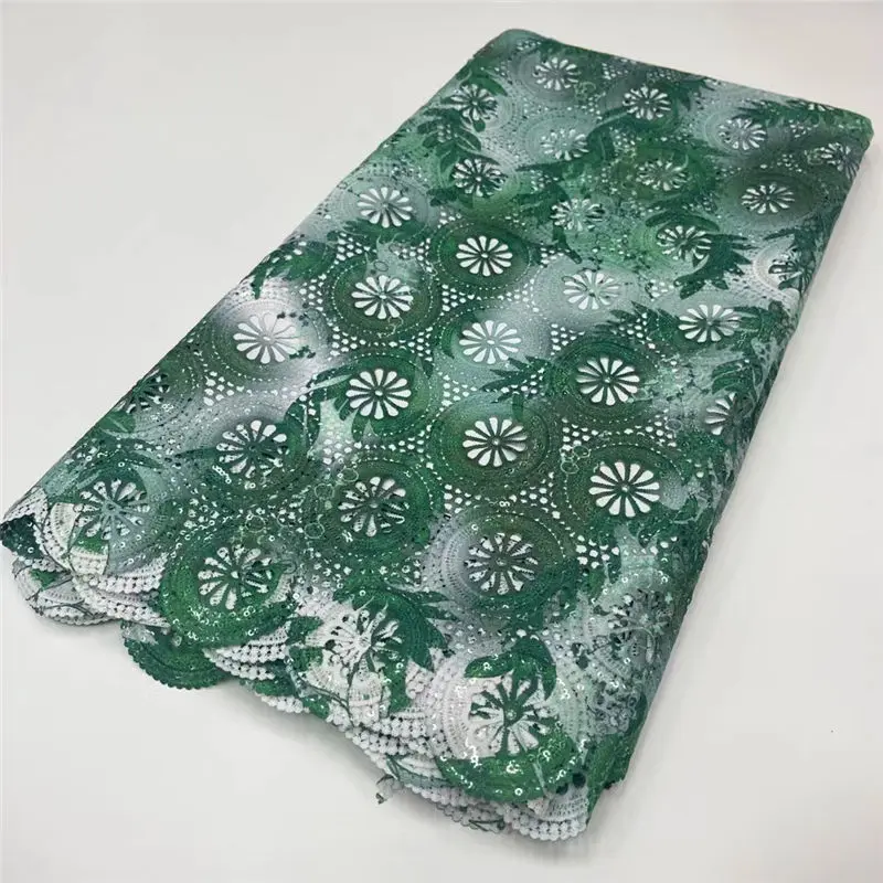 

New arrival green African guipure lace fabric high quality French milk silk lace fabric with stone dress 1565