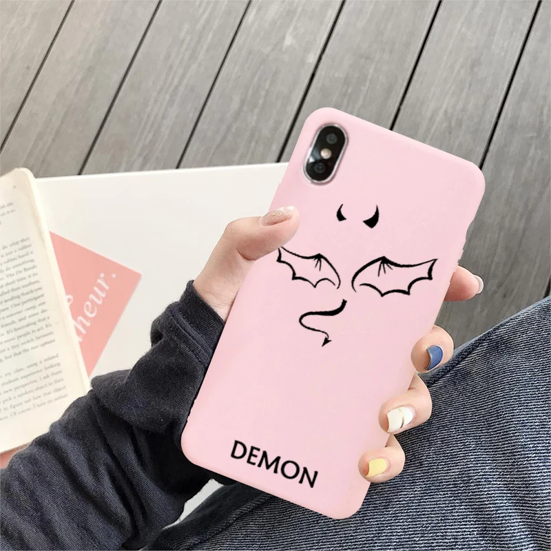 Чехол JAMULAR с изображением ангела демона для iPhone 11 XS MAX XR X SE2020 7 8 6Plus розовый белый