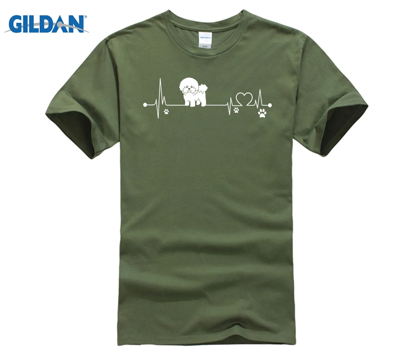 cotton printed O-neck T-shirt Bichon Frise T-Shirt i love heart beat | Мужская одежда