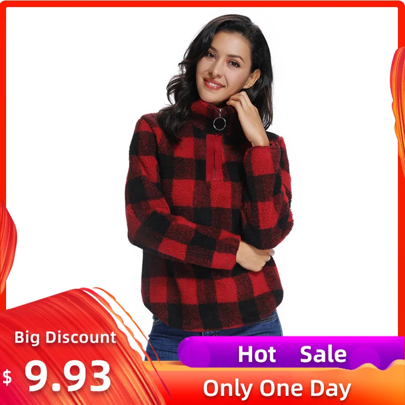 

2019 Fashion Women Winter Warm Sweatshirt Lattice Printed Hooded Pockets Velvet Thickening Faux Fur Oversize Pullover Plus Size