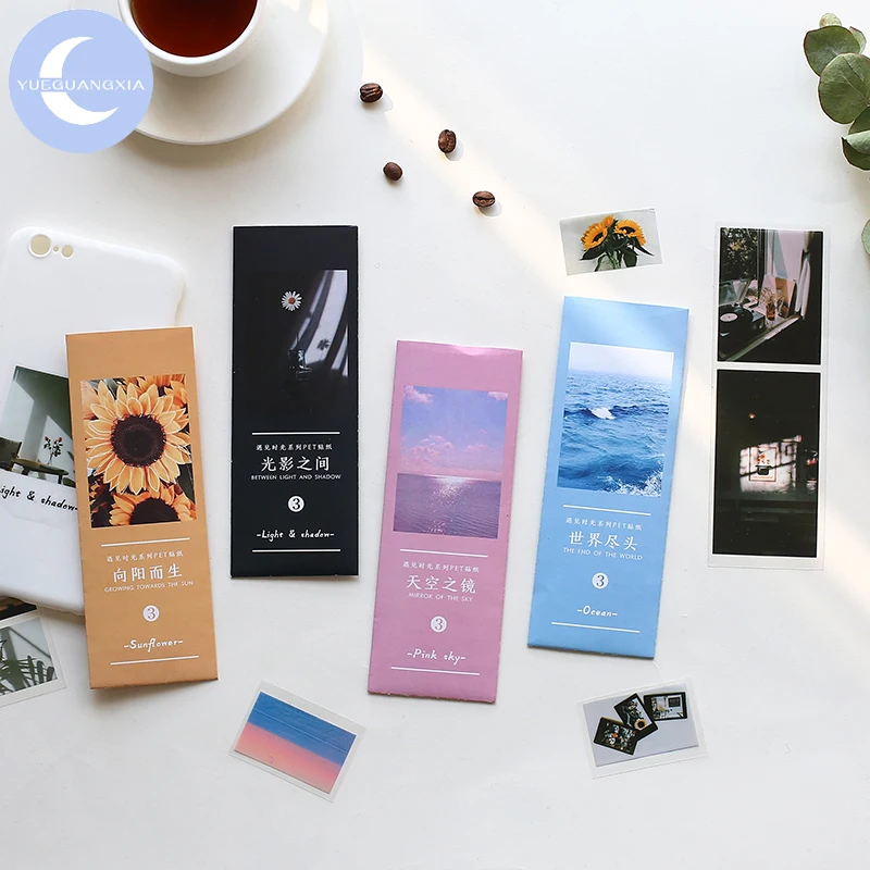 

YueGuangXia Sunflower Pink Sky Shadow Stickers Stationery Page Flag Creative Bullet Journal Scrapbooking Deco Stickers 3pcs/pack