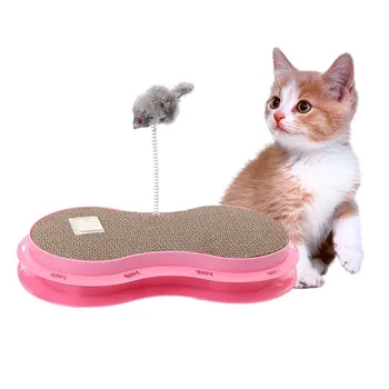 

Creative Pet Plastic Small Toy Spring Funny Cat Stick Pet Cat Corrugated Paper Bell Play Board Interactive Play Toy