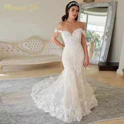 Roseca Ye Bride Lace Ivory Wedding Dress Mermaid For Women Off The Shuolder Sexy Sweep Train Sleeveless Spring Bridal Gown 2022