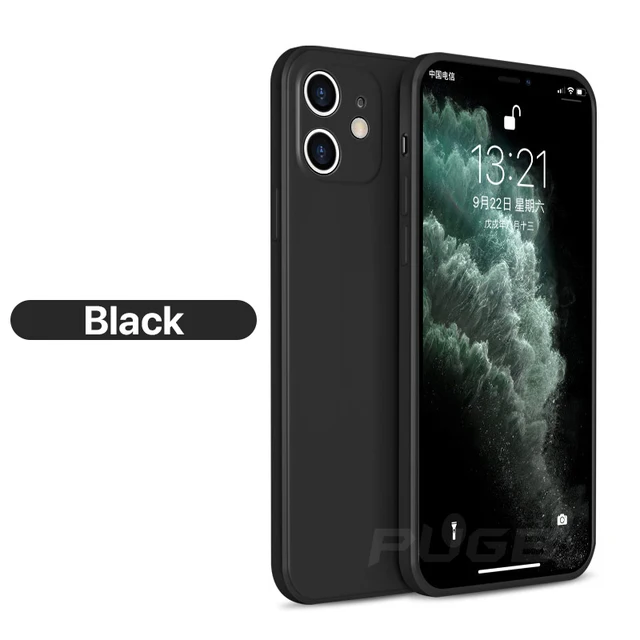 Luxury Orignal Square Soft Liquid Silicone Case For iPhone 11 12 13 Pro Max Mini X XS XR 6S 7 8 Plus SE 2020 Shockproof Cover Black