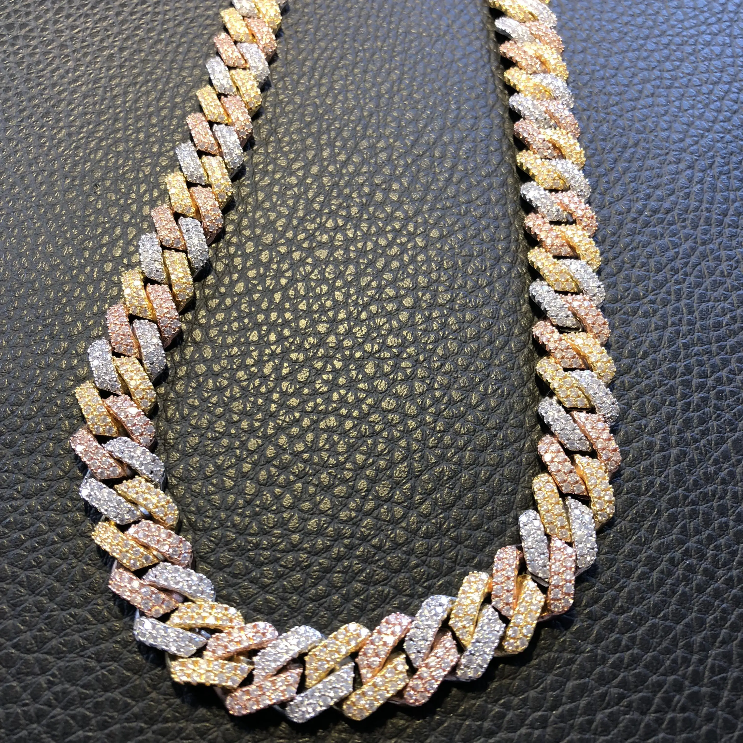 Three Tone Prong cuban chain Link chain 