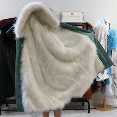 Женская зимняя куртка, съемная внутри, теплое пальто из искусственного меха, толстая парка, воротник из искусственного лисьего меха, верхняя одежда с капюшоном для женщин, D191009 - Цвет: 13
