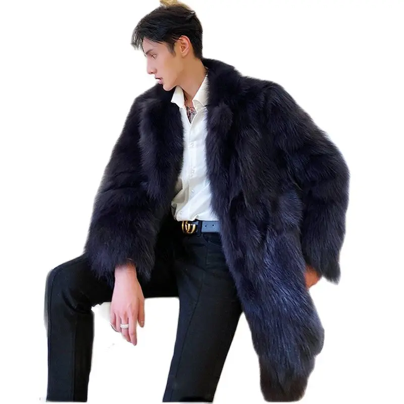 

S-6XL Winter Clothing Plus Size Tuscan Men's Windbreaker Long Padded Casual Faux Fox Fur Coat