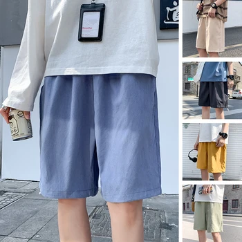 

EWQ / men's wear sweatoants causal shorts male's fashion loose solid color knee length pants 2020 summer new elastic waist Y2356