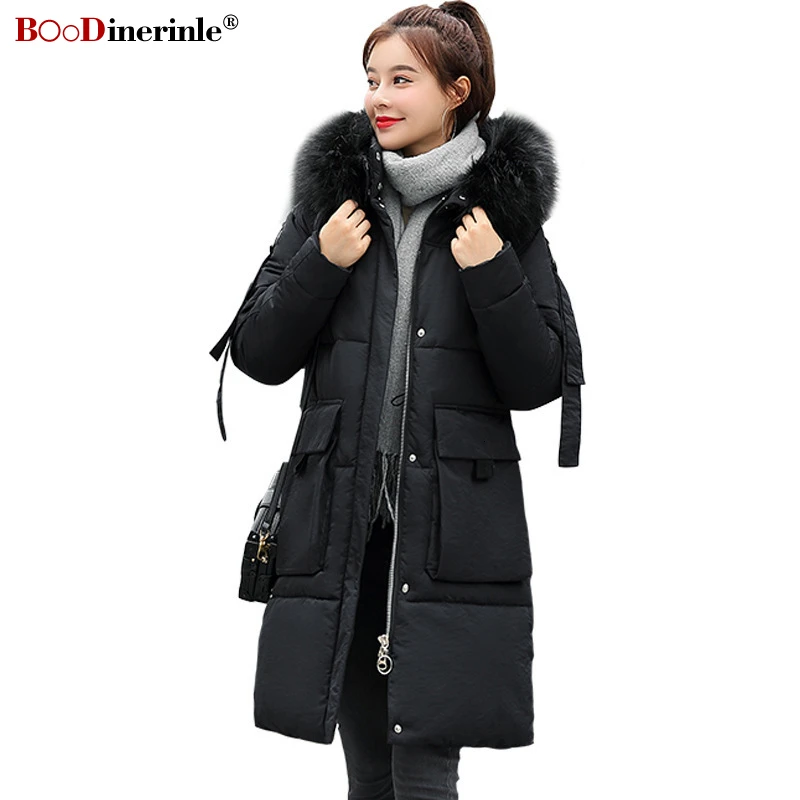 #*Cheap BOoDinerinle Casual Long Jacket Parkas Woman 2019 Thicken Warm Fur Collar Hooded Jacket Women Plus Size 3XL Winter Cotton Coat