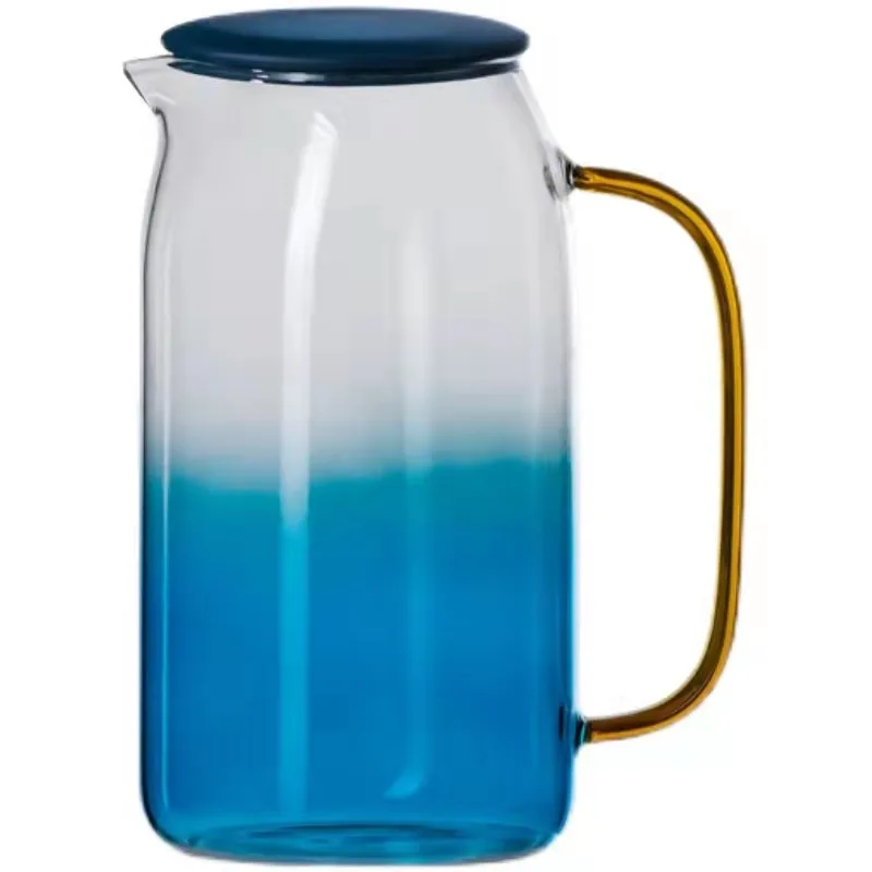 1 Piece 1500ml Glass Carafe 300ml Glass Mug Gradient Blue Nordic Glassware Heat Resistant Jug and Cup Table Decor