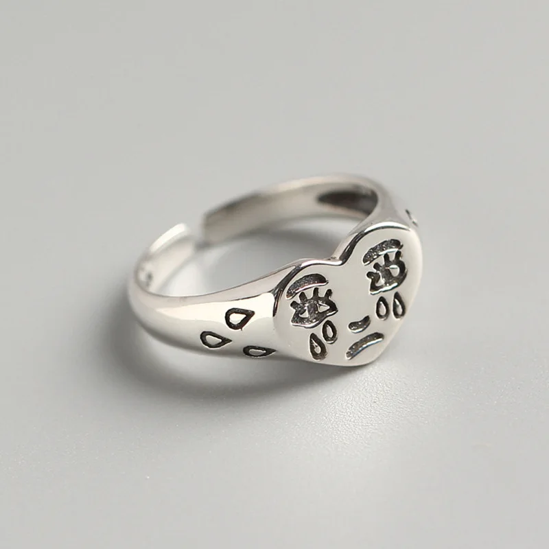 Creative Cry Face Rings for Women Trendy Female Opening Resizable Ring Jewelry Party Bar Night Club Punk Ring Gifts