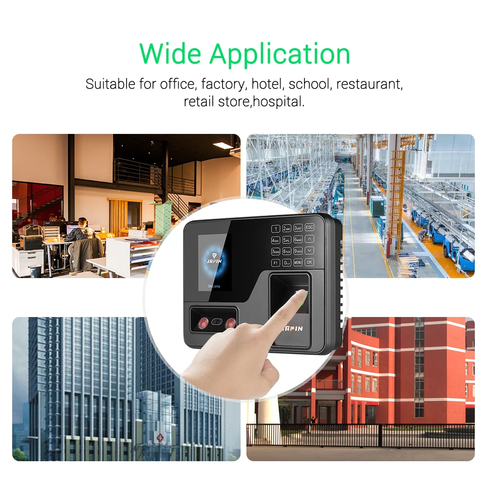 Attendace Machine Face Fingerprint Password Recognition Employee Checking-in Time Clock Recorder with 2.8'' TFT Screen Touch-Key