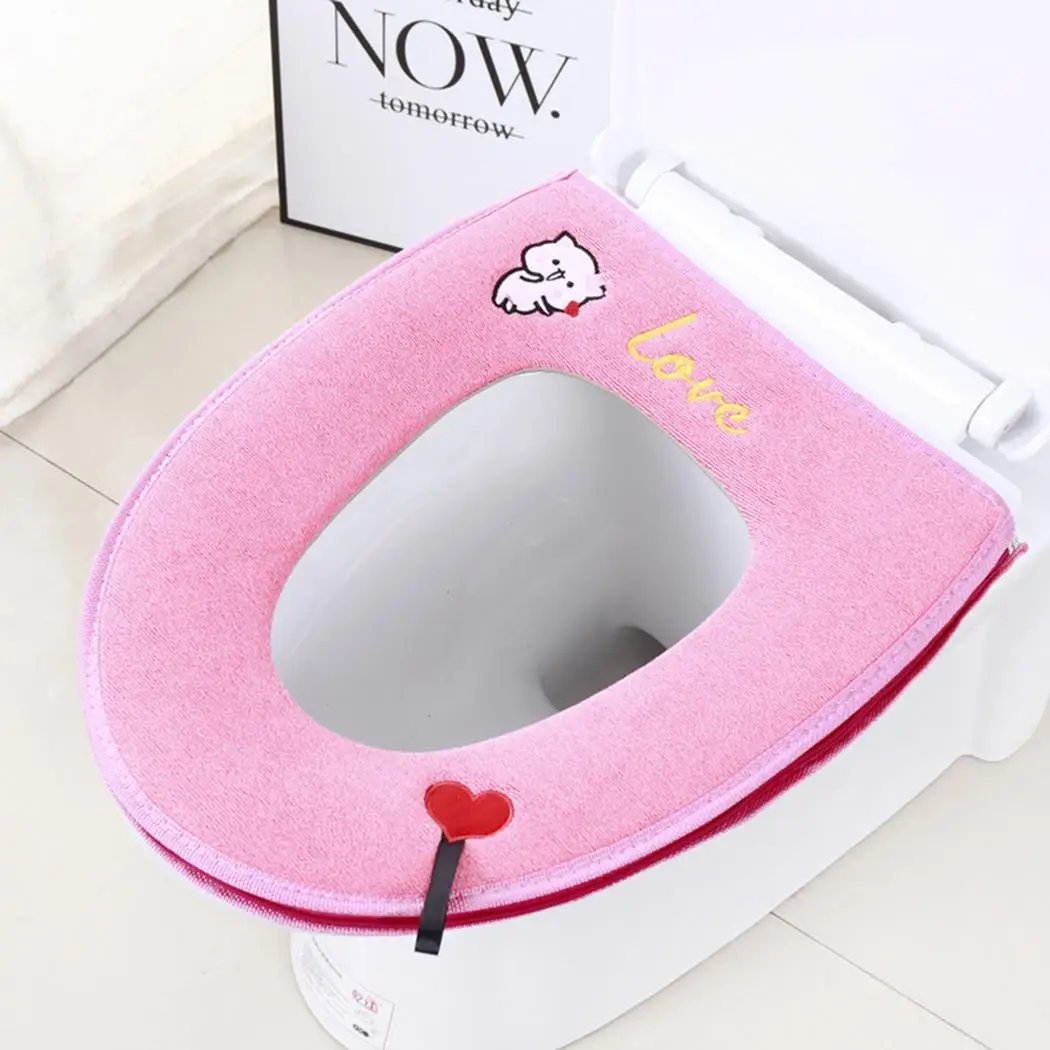 rose red Домашняя мода мультфильм животных утолщаются молнии теплый зимний коврик для ванной туалета - Цвет: rose red