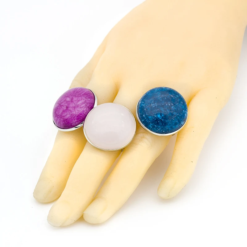 20 Pcs/Lot Vintage Jewelry Retro Imitated Natural Round Stone Women Rings Adjustable Size Wholesale Party Gifts