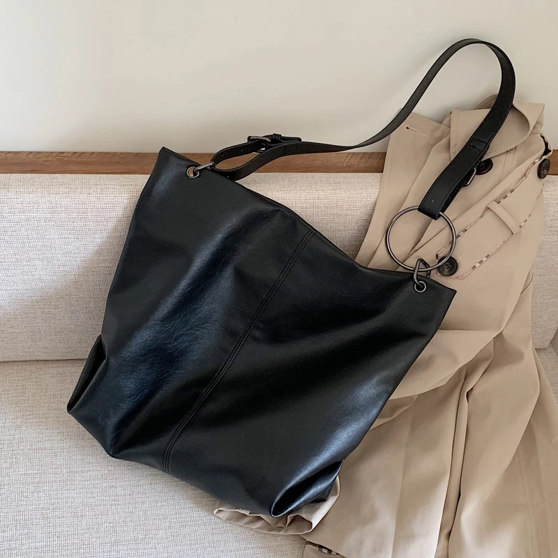 

Simple High-capacity Shoulder Bags Women Fashion Solid Crossbody Bags For Women Luxury Soft Pu Leather Female Handbag Big Bucket