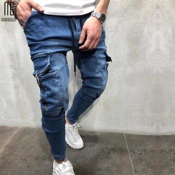 

Manoswe Retro Nostalgia Pocket Skinny Biker Jeans 2019 High Quality Stretchy Hip Hop Jeans Street Style Pants Trousers Denim