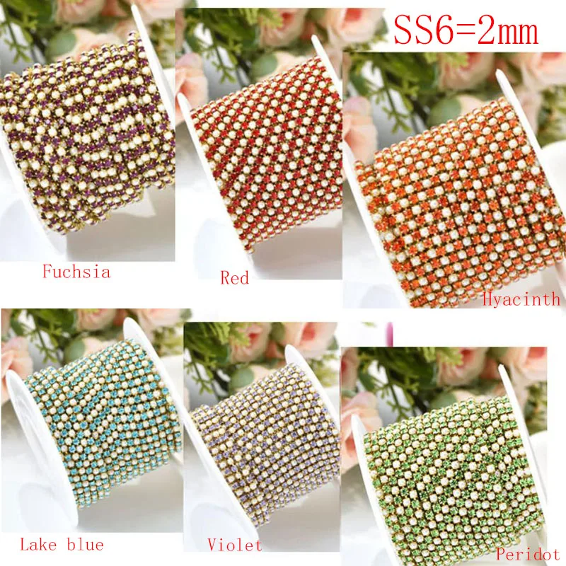 

10yard SS6 Rhinestones Cup Chain Clear Rhinestones With Pearls Stones Chain Golden Bottom for DIY Party Dress Nail Art
