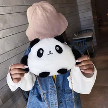 Милые зимние детские шерстяные сумки через плечо с пандой и цепочкой; подарок для девочек; теплые мини-сумки с героями мультфильмов для девочек; Сумочка Для монет; сумка на плечо