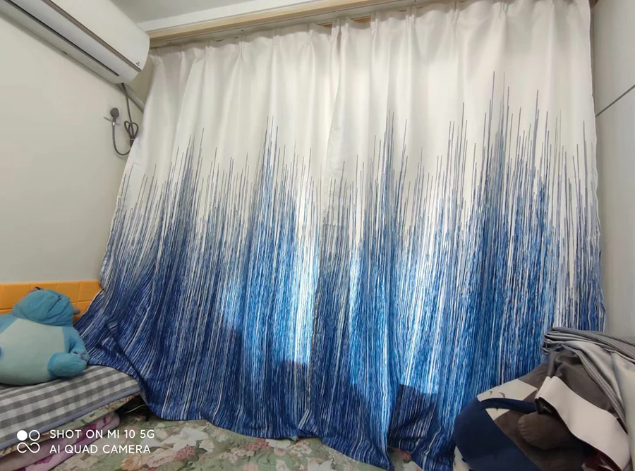 Blue Abstract Vertical Stripes Gradient Physical Bedroom Blackout Curtains Modern Geometric Curtain For Living Room Panel #4