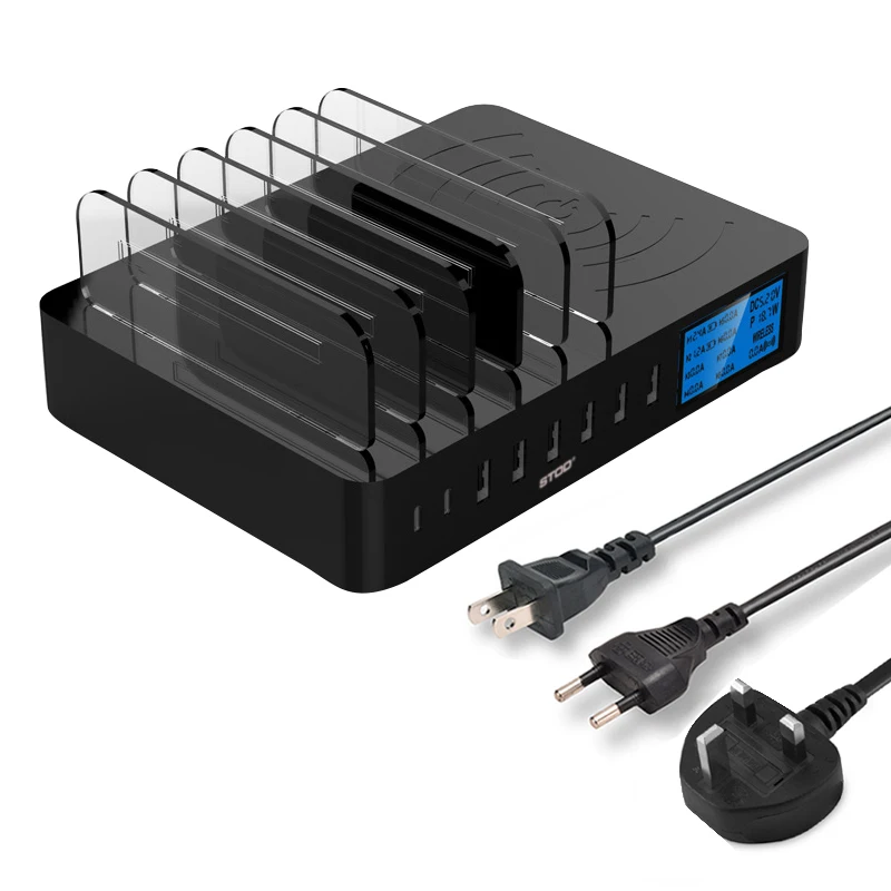 Смарт USB зарядное устройство Qi Беспроводная зарядка Staition 40 Вт ЖК-дисплей Настольный держатель для iPhone X samsung huawei Mi 9 адаптер переменного тока