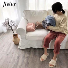Jielur пижамные штаны Зимняя теплая однотонная мягкая одежда ropa mujer из бархата кораллового цвета для отдыха флисовые штаны с буквенным принтом одежда для сна