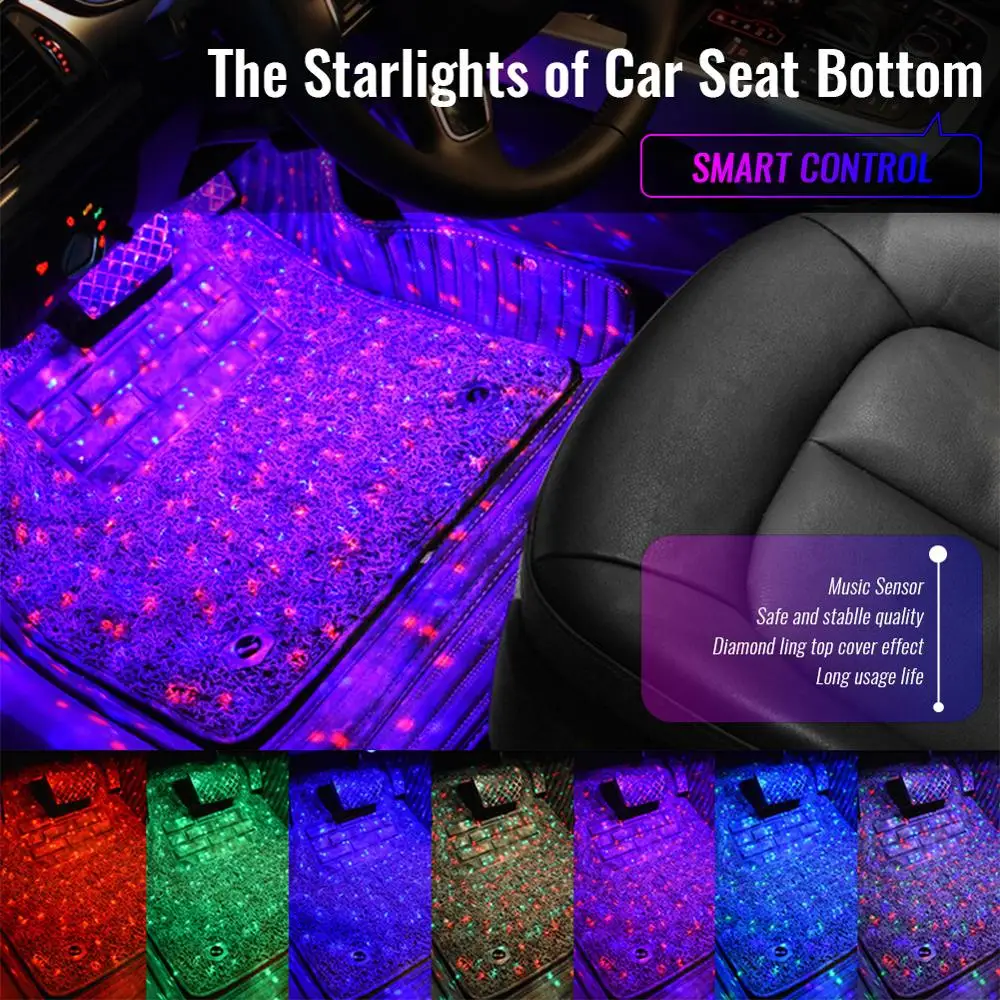 

New Hot Car Interior Foot Light USB LED Atmosphere Ambient Starry DJ Mixed Colorful Music Sound Voice Control Laser Lamp