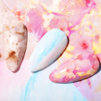 

1 Box Nails Foil Marble Series Pink Blue Brigh Nail Art Transfer Stickers Flower Floral Design Tips Jelly Opal Water Decals