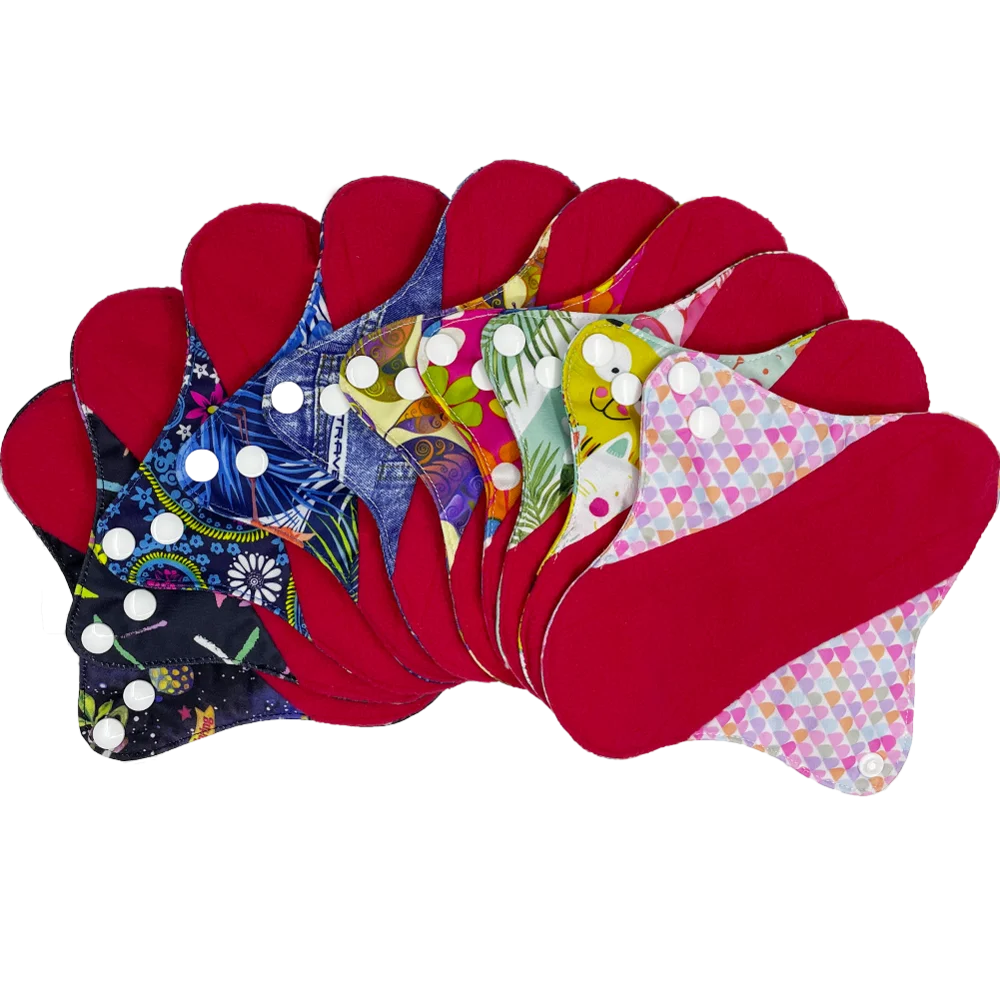 reusable cloth pads for periods, red micro-fleece inner menstrual pad with wings, 4 sizes women sanitary day and night pads 2